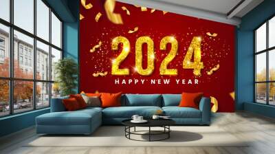 2024 happy new year luxury gold text typography Wall mural