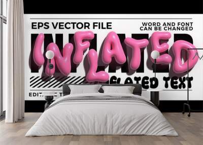 3d pink inflated 3d vector text effect. Retro vibe inflated text style Wall mural