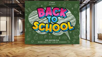 Back to school retro comic on chalkboard 3d editable vector text effect Wall mural