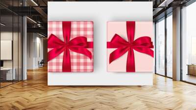 Christmas gift box with red ribbon vector illustration set Wall mural