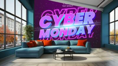 Cyber monday purple neon glow editable vector text effect. Cyber monday promotion text style Wall mural