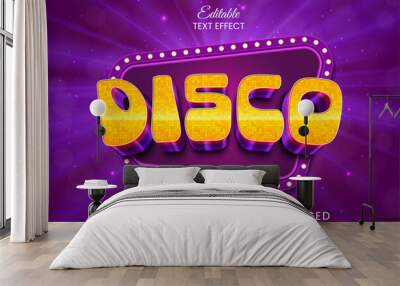 Disco party neon glow 3d editable vector text effect Wall mural