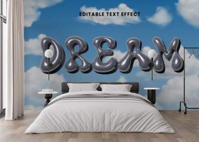 Dream holographic inflated text 3d editable vector text effect. 3d y2k chrome text style Wall mural