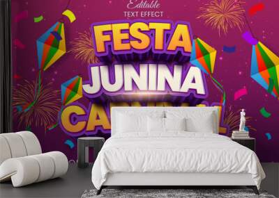 Festa junina carnival 3d editable vector text effect Wall mural