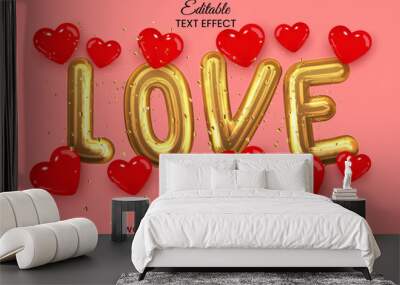 Love 3d golden balloon valentine's day text effect Wall mural