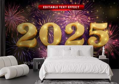 Luxury gold happy new year 2025 editable text effect. New year glittery gold luxury editable vector text effect Wall mural