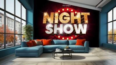 Night show party 3d editable vector text effect. Glittery golden and silver 3d text style Wall mural