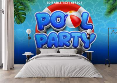 Pool party 3d summer day 3d editable vector text effect Wall mural