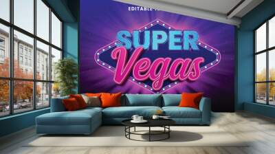 Super vegas neon glow editable vector text effect Wall mural