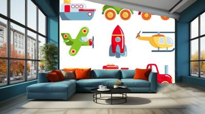 Different kind of toys transportation on white background Wall mural