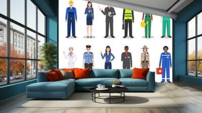 People occupation characters set in flat style isolated on white background. Different men and women professions characters standing together. Templates for infographic, sites, social networks. Vector Wall mural