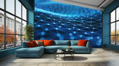 Internet connection technology concept. Cloud computing, neural communications of a supercomputer. Background from triangles connecting dots and lines. Cybersecurity concept, 3D Illustration Wall mural