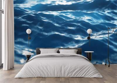 Sea wave low angle view. Ocean water background. Sea or ocean wave close-up view. Beautiful blue clean water. 3D rendering Wall mural