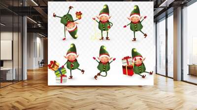 Set of cute christmas elves. Santa Claus helpers. Little beautiful elves. Happy New Year.Elves with gift presents. Icon set. Vector illustration. Wall mural