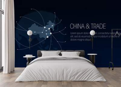 Chinese import, export and trading rouutes vector globe design. Wall mural