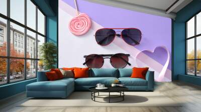 sunglasses / eyewear on pastel color paper background  Wall mural