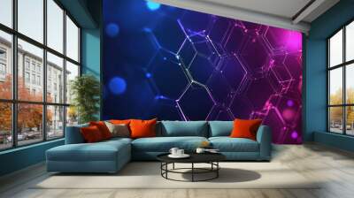 Abstract Hexagon Pattern with Neon Lights Wall mural