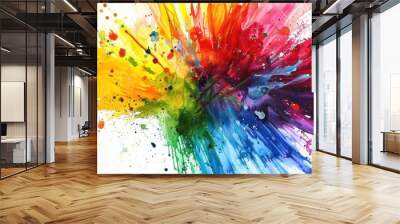 Detailed of rainbow explosion isolated on a white background. AI generated image Wall mural