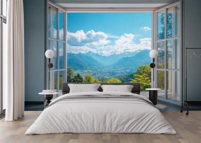 Open Window with Mountain View Wall mural