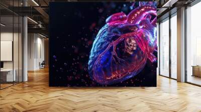 Rendering 3D transparent heart cardiology with infographic virtual diagnosis. AI generated Wall mural