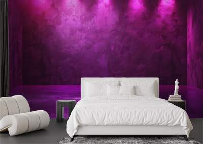 Stage with lighting and texture ultraviolet spotlight purple effect background. AI generated image Wall mural