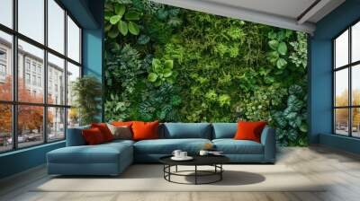 Top view green moss forest nature texture background. AI generated image Wall mural