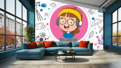 Banner With Little Kid Using Technology Wall mural