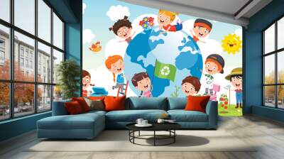 Children Having Fun With Earth Wall mural