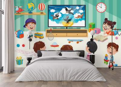 Children Watching Television In Aroom Wall mural