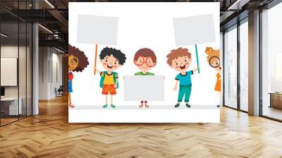 Funny Children Holding Placard Wall mural