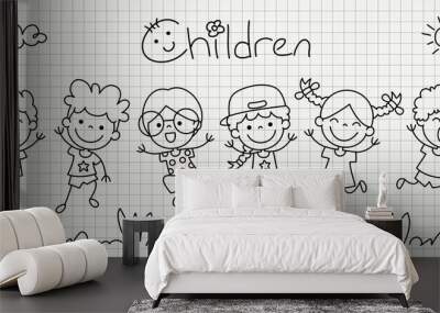 Hand Drawn Funny Cartoon Children Wall mural