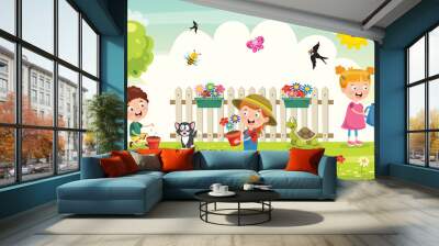 Little Children Gardening And Planting Wall mural