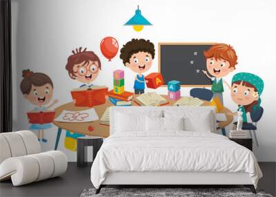 Little Children Studying At Classroom Wall mural