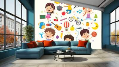 Vector Illustration Collection of Kids and Objects Wall mural