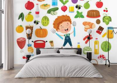 Vector Illustration Of Children Food Concept Wall mural