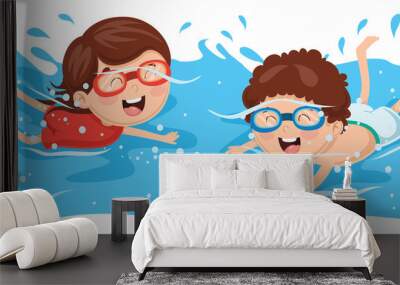 Vector Illustration Of Kid Swimming Wall mural