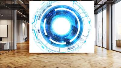 High-tech digital interface with concentric neon blue circles and a clear central area for futuristic software or sci-fi graphics. Wall mural