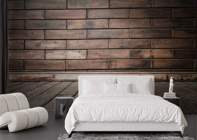 Old dark brown wood wall Wall mural