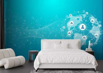 Connecting people on the internet. social network connection, social media, the Internet of things, and big data. Wall mural