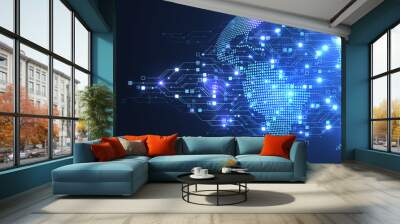 Digital Transformation concept. Implementation of digital technology in business organization, finance, and marketing, platform, cyber security, artificial intelligence, and cloud computing. Wall mural