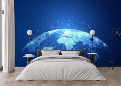 Global network connection. Big data analytics and business concept, world map point and line composition concept of global business, digital connection technology, e-commerce, social network. Wall mural