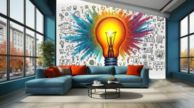 Creative Business Concept: Light Bulb Illustration Representing Innovation, Teamwork, and Success Symbols Wall mural