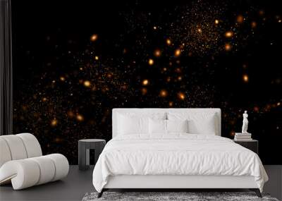 Vector abstract background with golden particles on black. Decorative backdrop with sparkling magic lights and glittering effect.  Wall mural