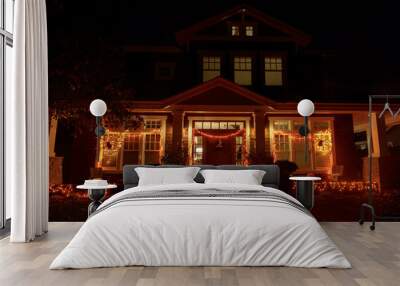 Halloween night lights decorating house in California Wall mural