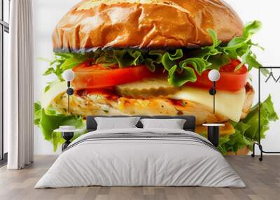 Grilled Chicken Burger with Vegetables on transparent background Wall mural