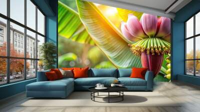 Abstract background with natural banana flowers forced perspective Wall mural