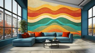 abstract retro background with wavy shapes and vintage paper texture Wall mural