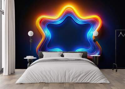 Abstract silhouette design with neon blue, yellow, and orange colors on a black background Wall mural