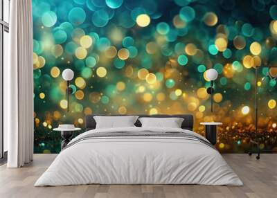 Abstract teal and gold light streaks with bokeh Wall mural