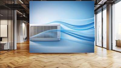 Air conditioner emitting blue clean fresh air waves silhouette Wall mural